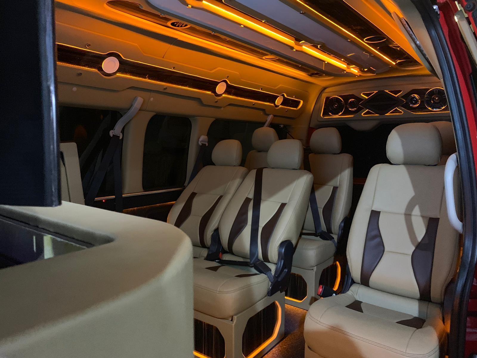 Ambient-lit maxicab cabin ready for pickup